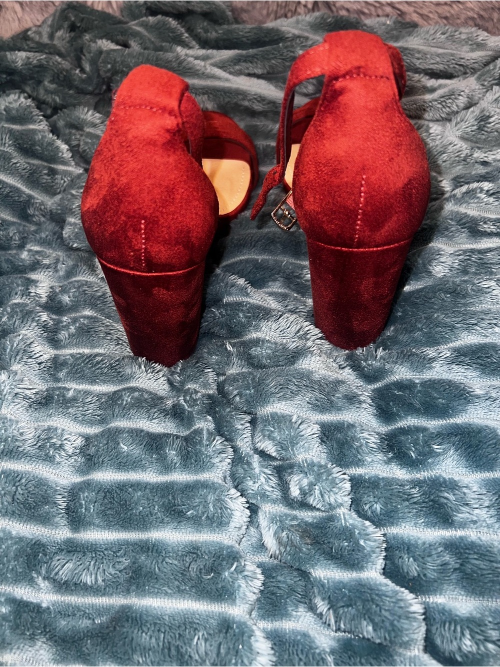 VINCE CAMUTO Red Burgundy Block Heel Ankle Strap Sandals 38 8 - Picture 11 of 14